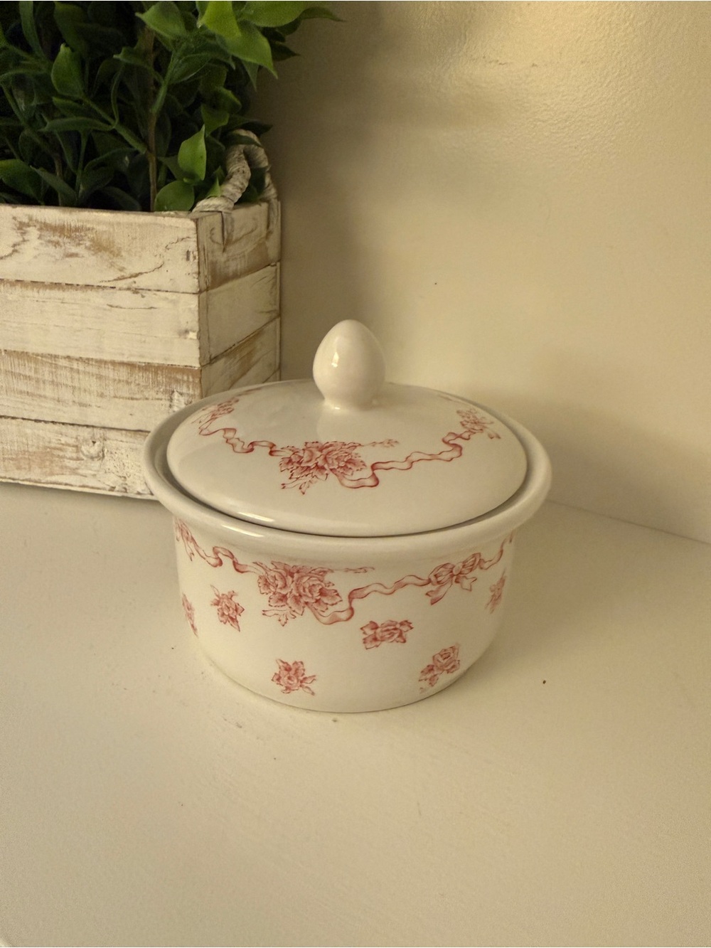 Vintage Laura Ashley Ribbons Covered Jar Canister Made in England Floral